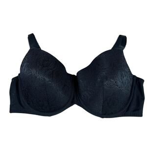Body Naturals Womens Bra 46D Black Floral Jacquard Comfortable Underwire Support